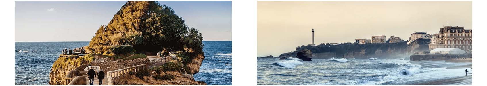 2 Photos de Biarritz, 1 Rocher du Basta, 2, Vu sur l'océan, le Grand hôtel du Palais et le Phare
